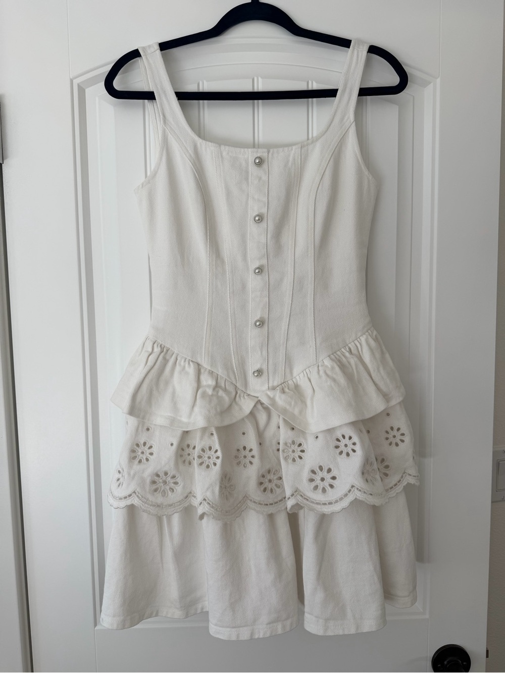 Jacquie The Label White Eyelet Tiered Dress with Ruffle Peplum